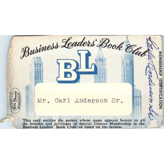 1953 Business Leaders' Book Club Identification Card Carl WK Anderson SE5