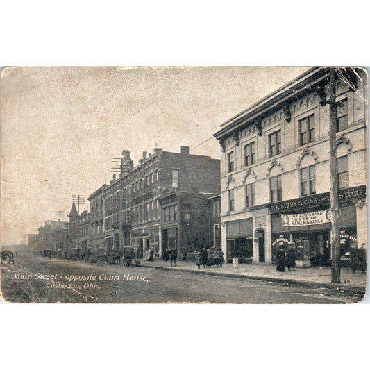 Antique Postcard Main Street - Opposite Courthouse Coshocton Ohio TD9