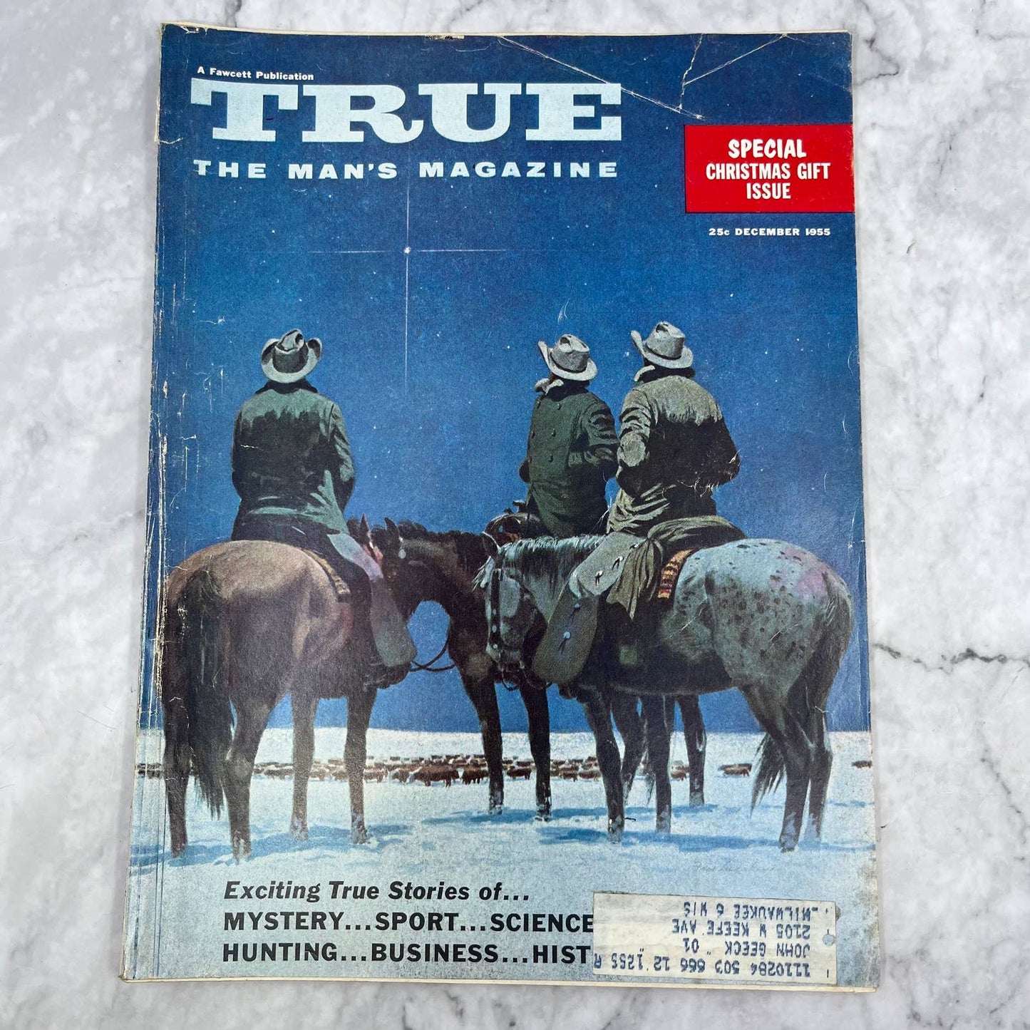 1955 December TRUE MAGAZINE Christmas Smoking Santa Titanic Mystery TJ3
