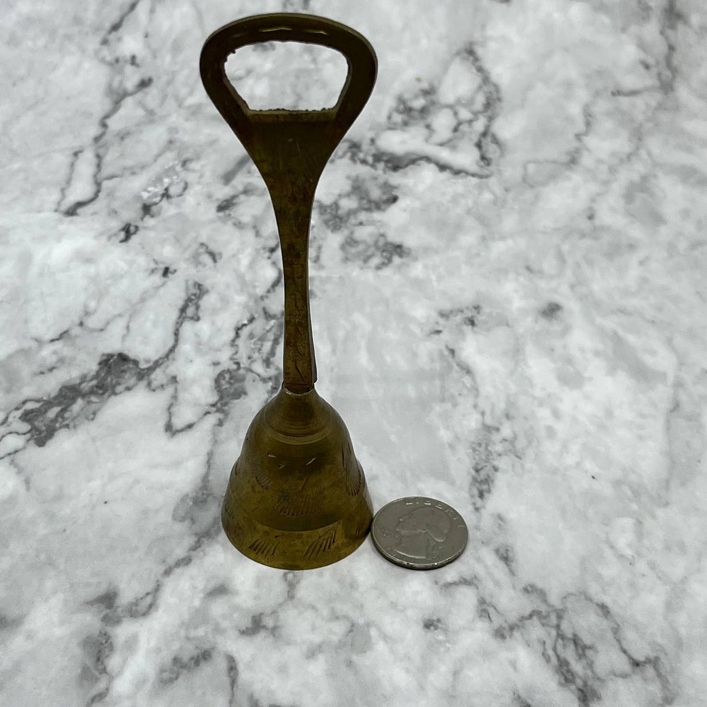 Vtg Etched Long Handle Bottle Opener Brass Bell of Sarna 5" India SA2