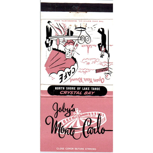 Joby's Monte Carlo Crystal Bay Lake Tahoe Advertising Matchbook Cover MM11-8