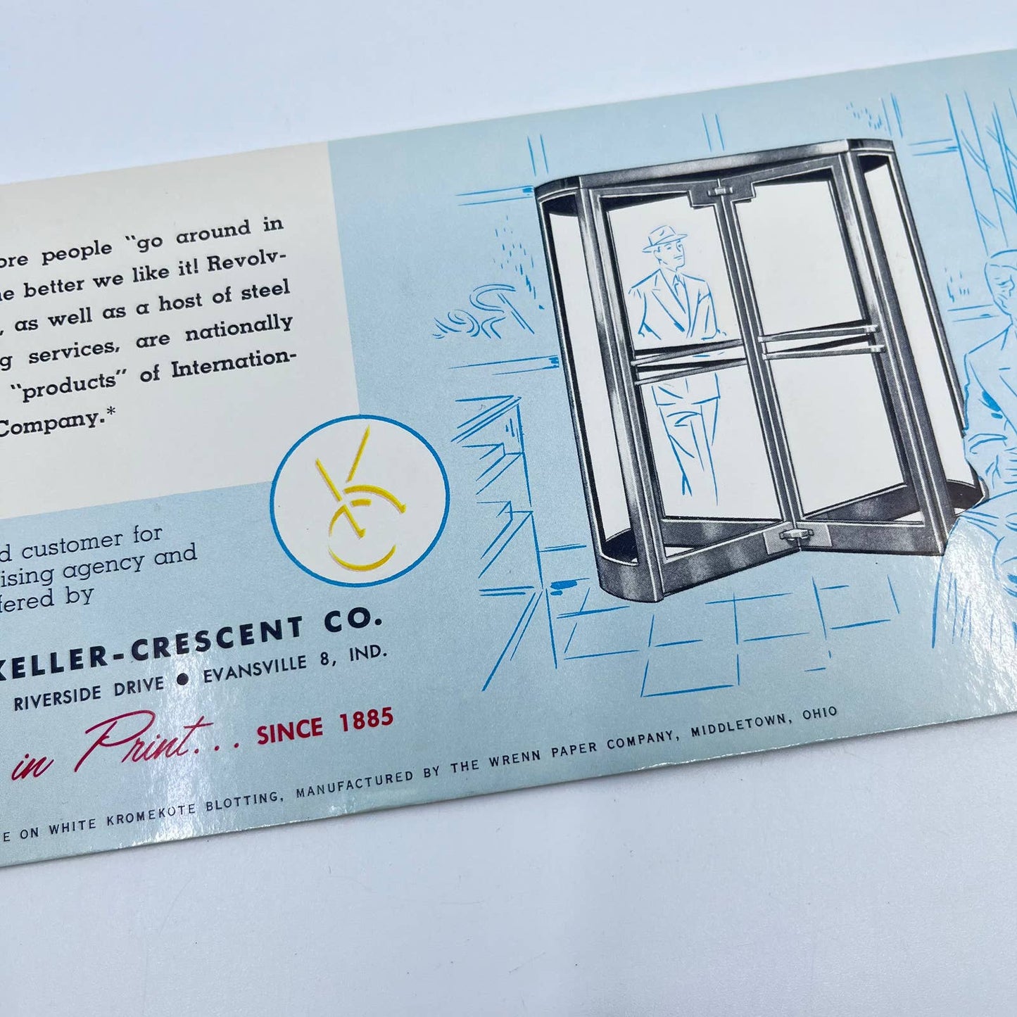 1940s Blotter Card Revolving Door Keller-Crescent Co. Evansville IN SC9