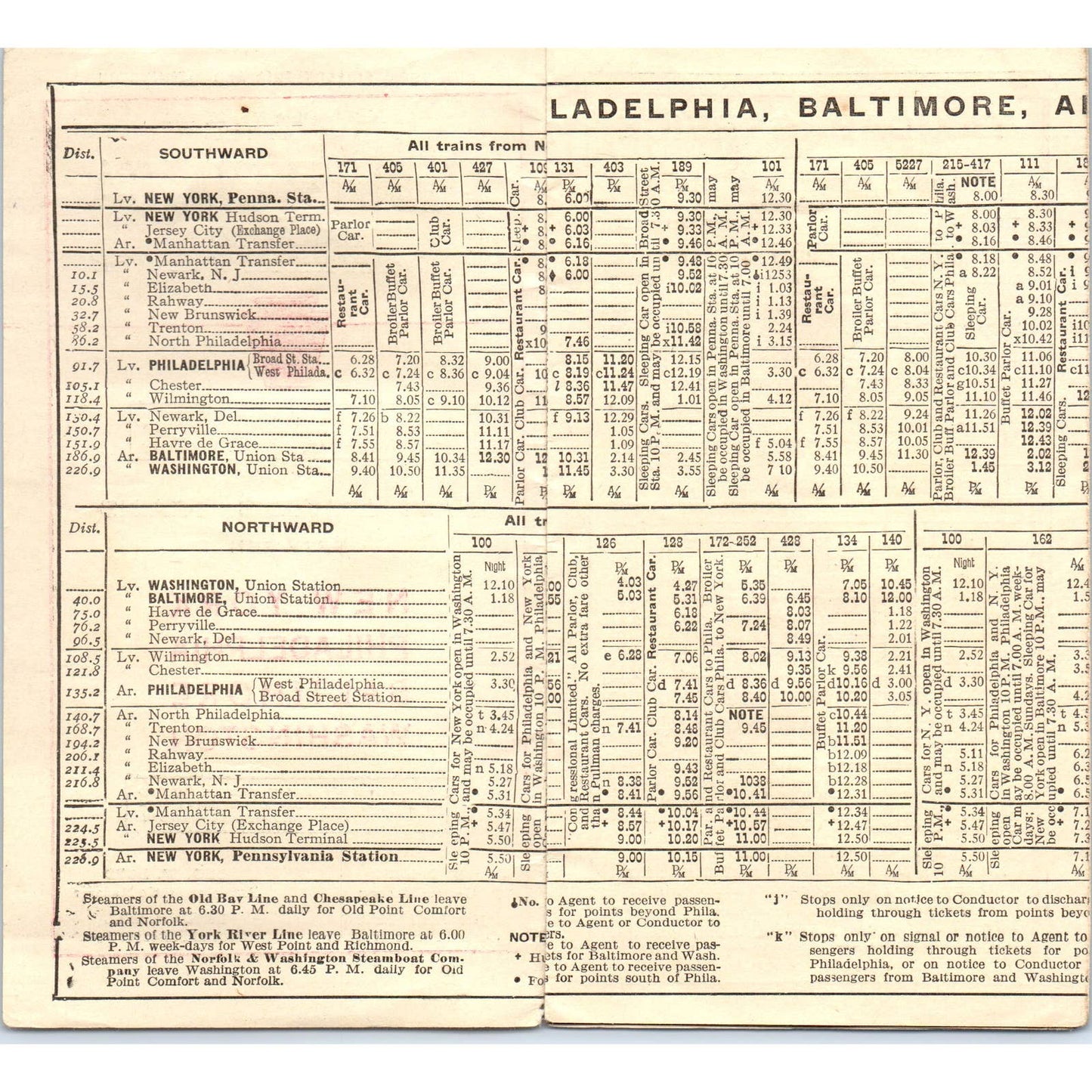1916 Pennsylvania RR New York Philadelphia Baltimore Washington Timetable SE8