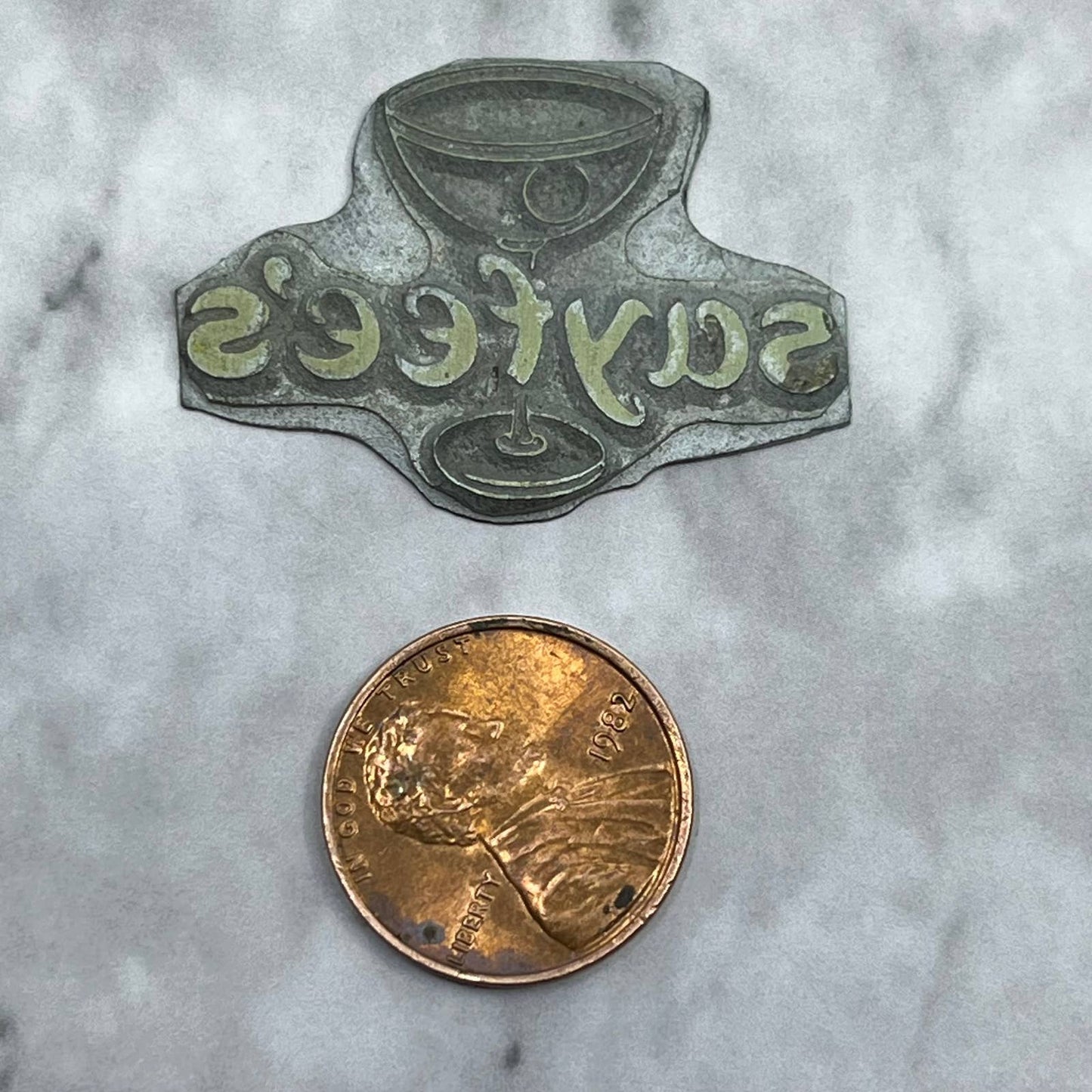 Vintage Letterpress Printers Block Plate Saucer’s Cocktail Martini Glass SE835
