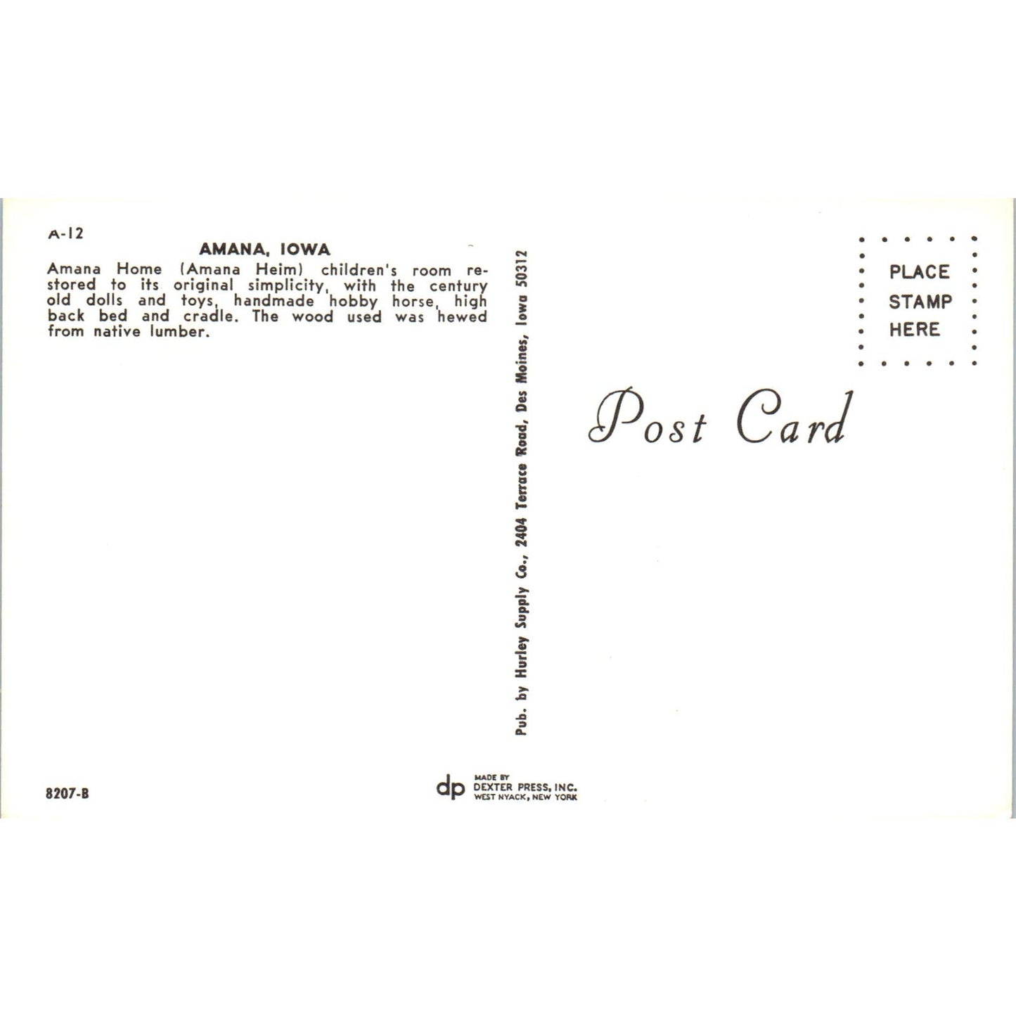 Amana Home Doll House Amana Iowa Original Postcard PB5