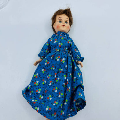 1940s Baby Doll Brown Hair Blue Eyes & Dress 7” Hard Plastic TE1