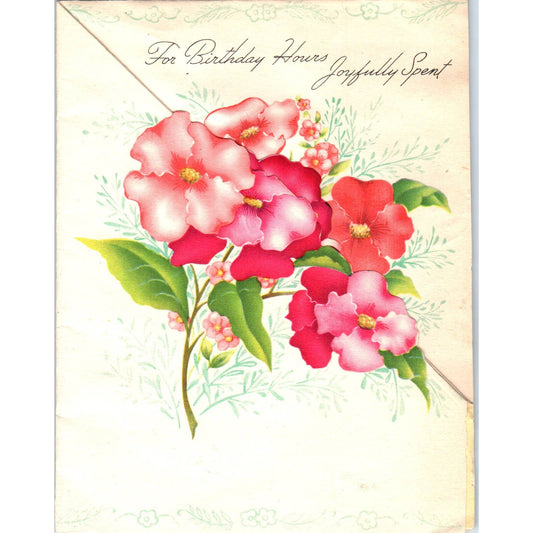 1940s Golden Bell GB Birthday Card - Tri Fold Hibiscus Flowers SF2