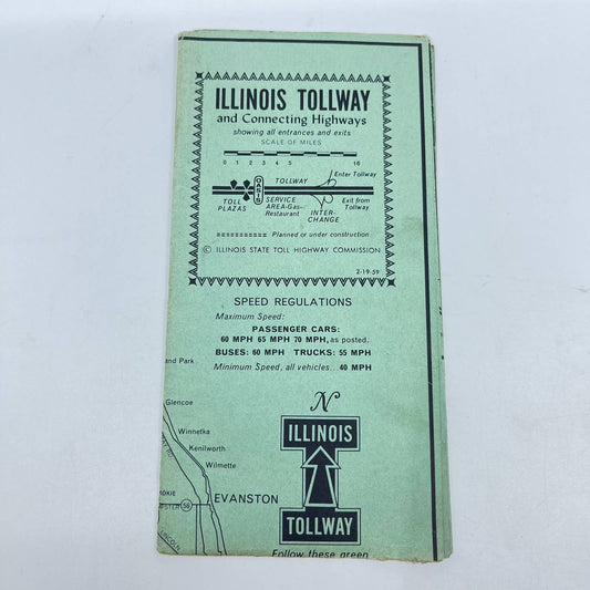 1959 Illinois Tollway and Connected Highways Fold Out Map D7