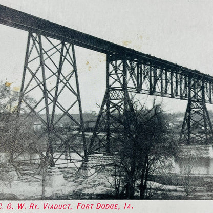 Early 1900s Ft. Dodge RY Viaduct Iowa Train Trestle Bridge Des Moines River PA3