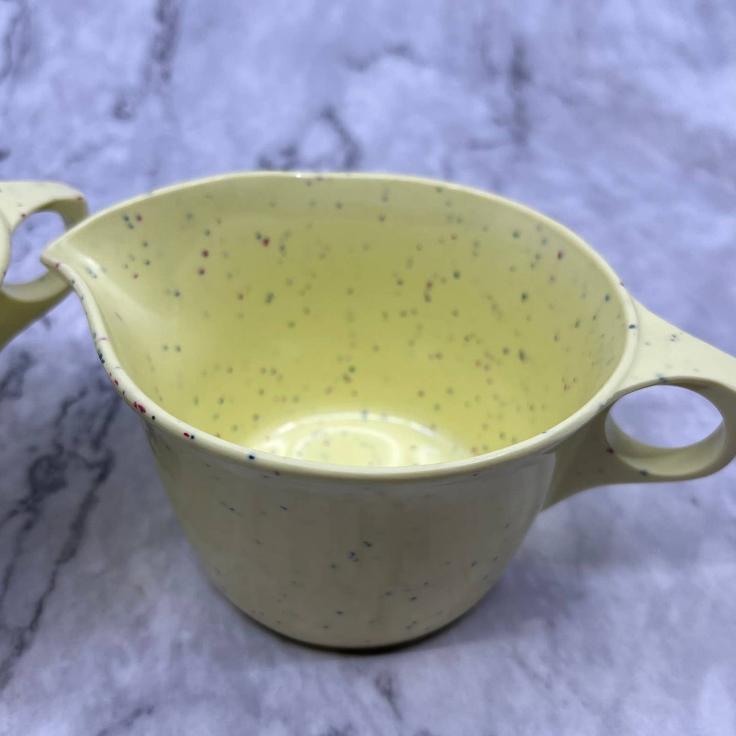 VTG Imperial Ware Speckled Confetti Yellow MCM Cream & Sugar Melmac Malamine TA3