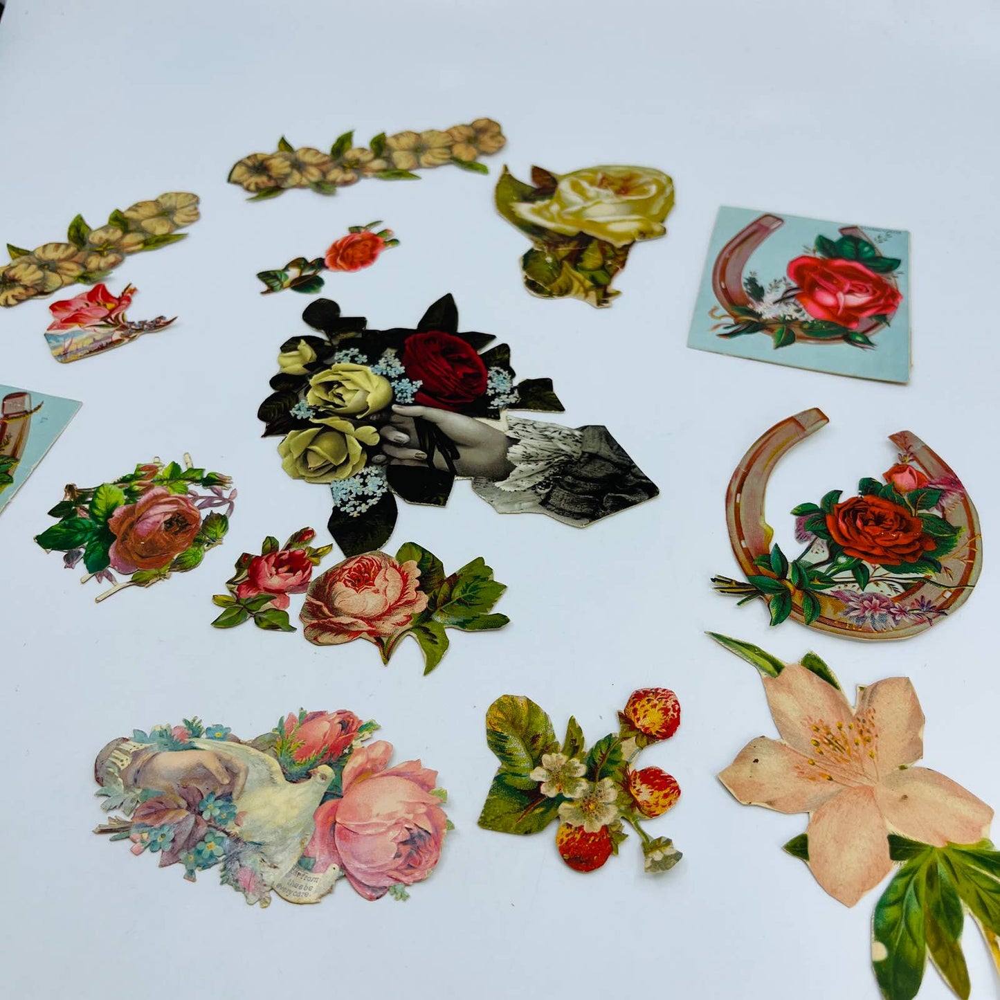 1880s Huge Lot Victorian Cut Out Scrap Flowers Roses Lithograph Scrapbooking EA2