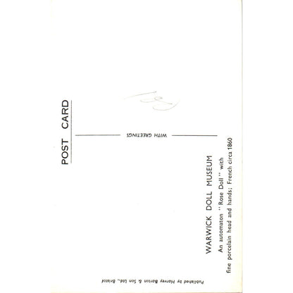 Automaton Rose Doll - Warwick Doll Museum Original Postcard PB8