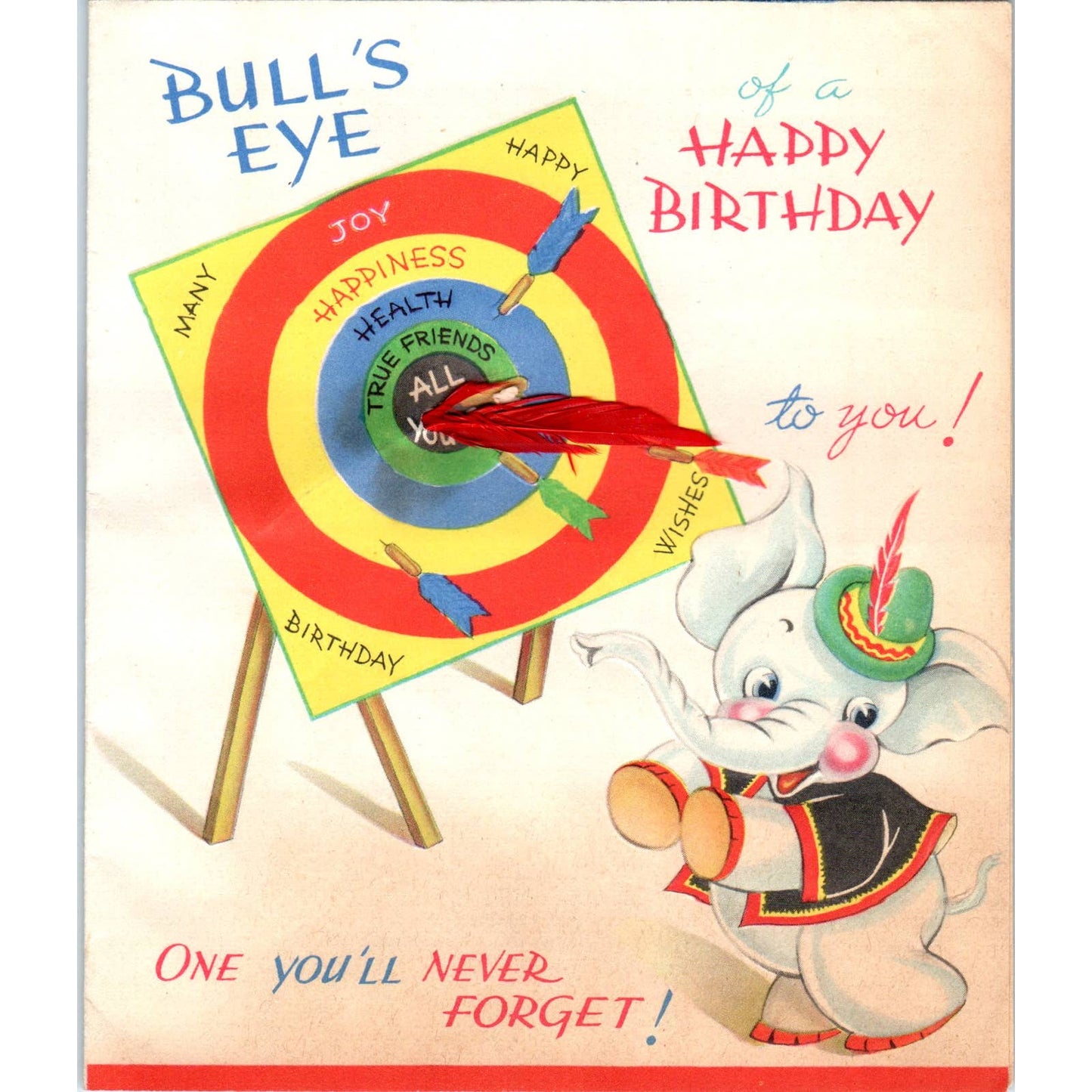 1948 Sterling Birthday Card Bullseye Happy Birthday Anthropomorphic Elephant SF2