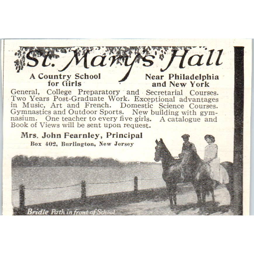 c1920 Harper's Ad - St. Mary's Hall Country School for Girls Mrs. Fearnley EA3