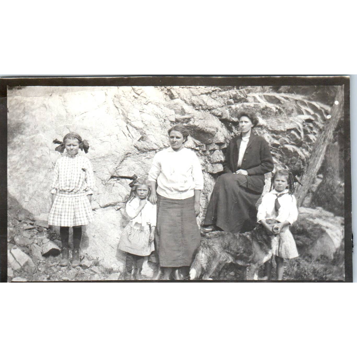 Antique RPPC Postcard Trimmed Ladies and Girls Rock Climbing With Dog SE5