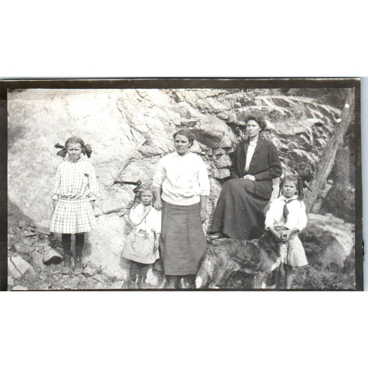 Antique RPPC Postcard Trimmed Ladies and Girls Rock Climbing With Dog SE5