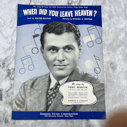 When Did You Leave Heaven (1936) Tony Martin - Vintage Sheet Music for Piano V38