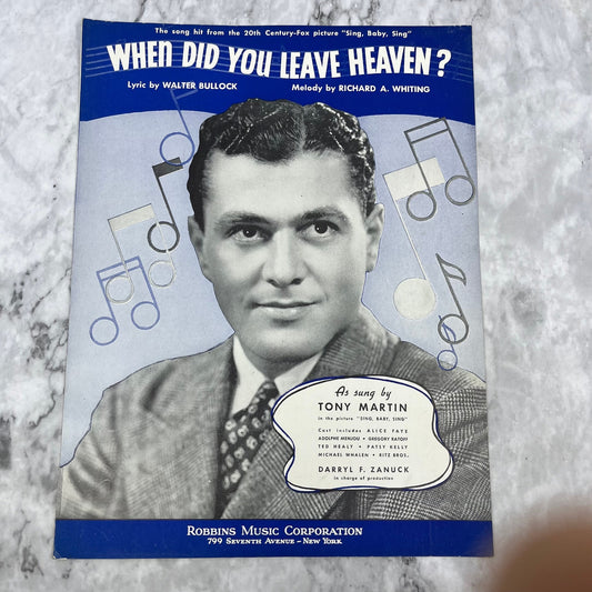 When Did You Leave Heaven (1936) Tony Martin - Vintage Sheet Music for Piano V38