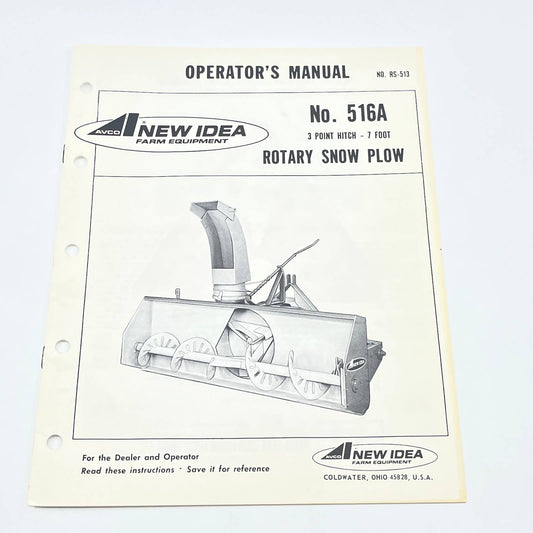 Original 1978 New Idea No. 516A Three Point Hitch 7" Rotary Snow Plow Manual TB9