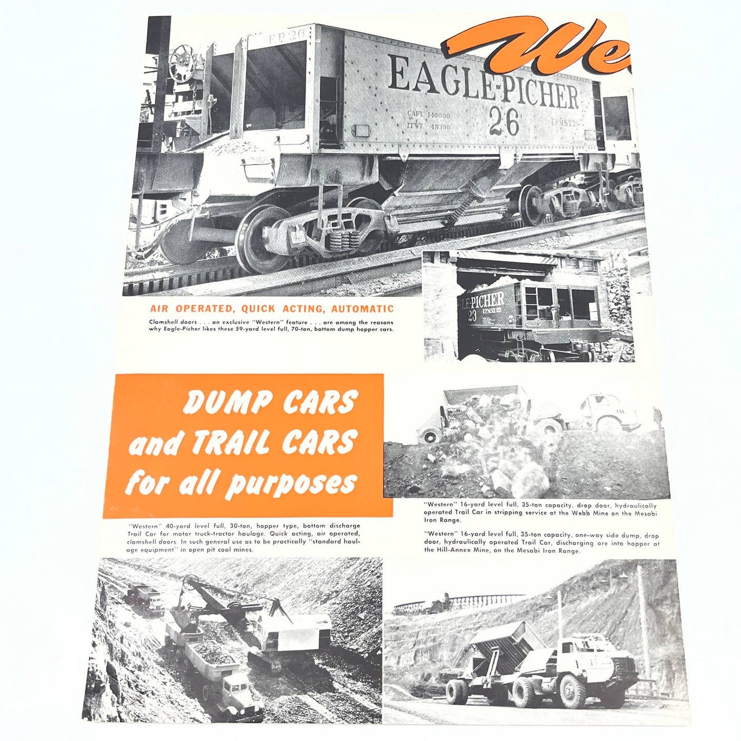 Vtg Ad Poster Western Cars Eagle-Picher Dump & Trail Railroad Cars Aurora IL AB7