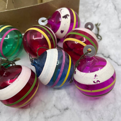 RARE WWII Era Unsilvered SHINY BRITE Striped Glass Ball Ornaments Lot of 11