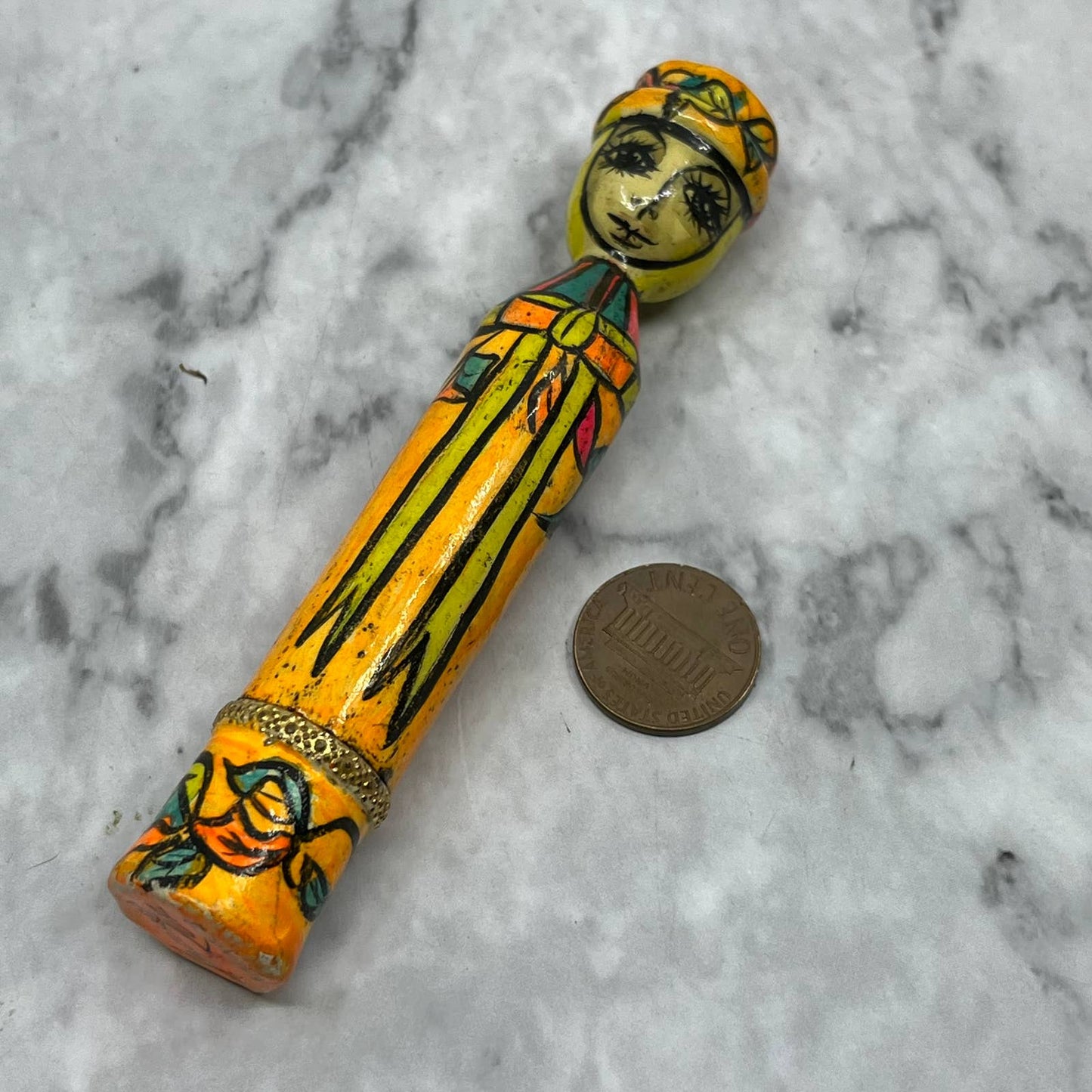 1960's Abelardo Ruiz Papier Mache Mexican Folk Art Lipstick Holder 4" TJ9