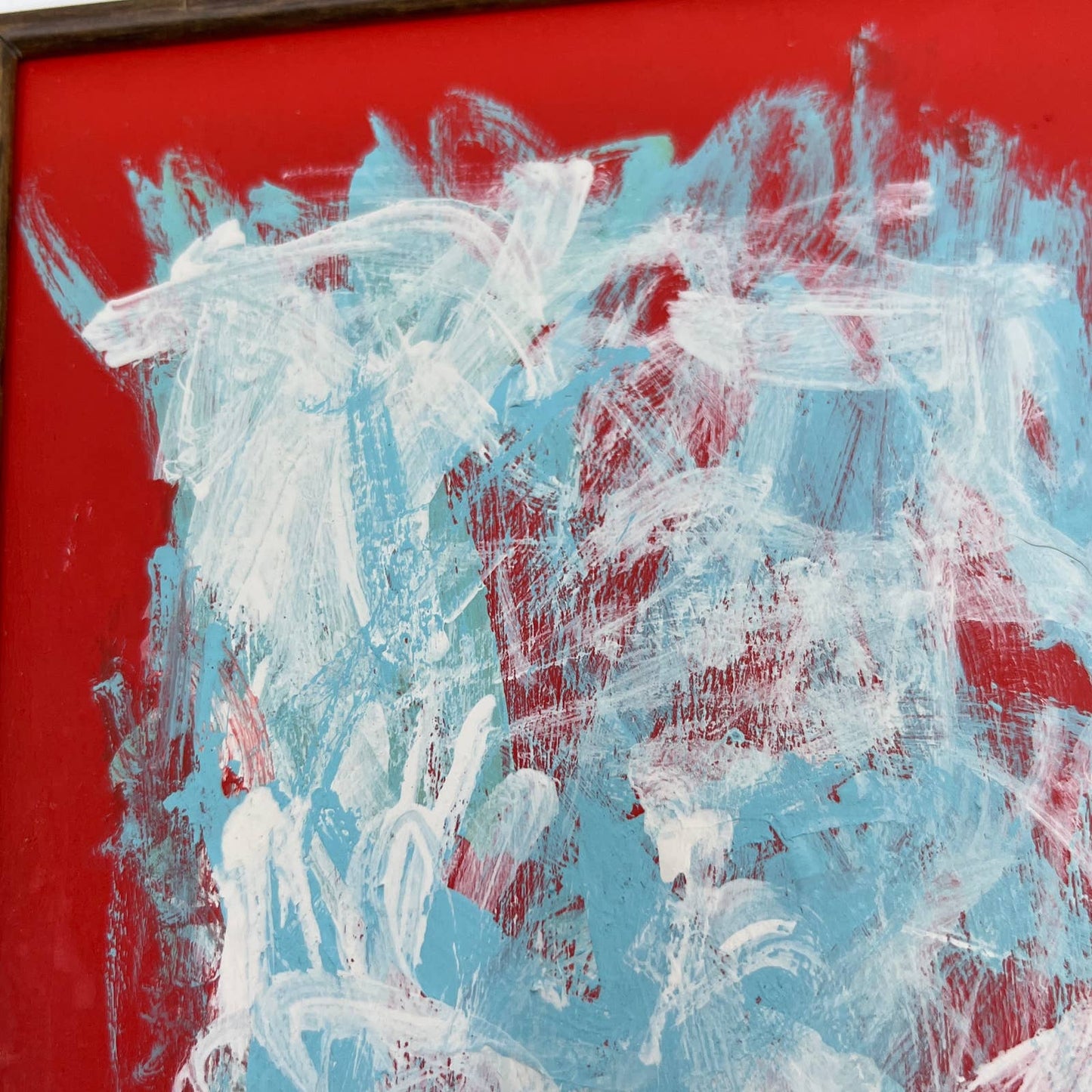 Framed Original Abstract Art Painting "Red White Sky Blue" Acrylic 5x7 TI5