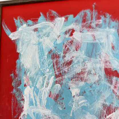 Framed Original Abstract Art Painting "Red White Sky Blue" Acrylic 5x7 TI5