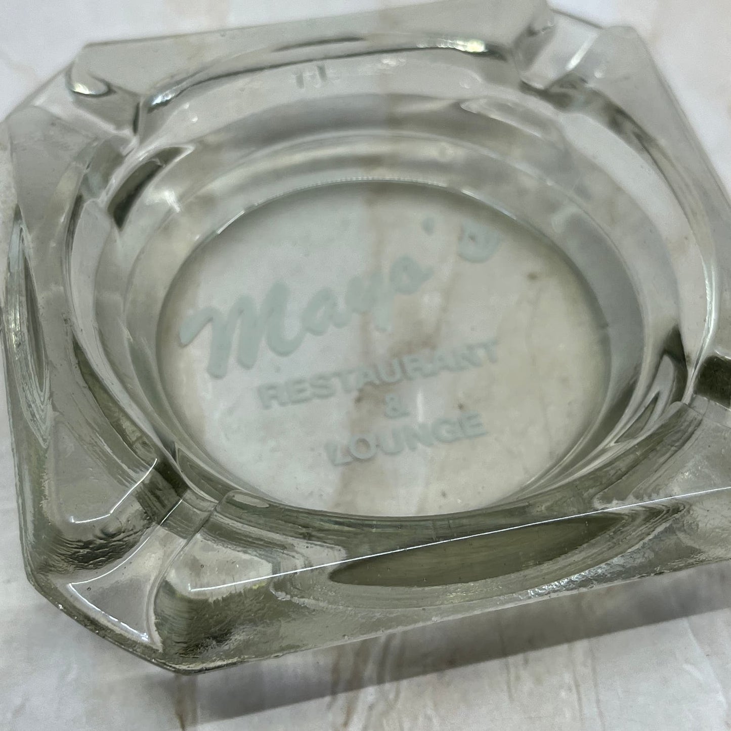 Mayo’s Restaurant Vintage Glass Ashtray 3.5” TE5