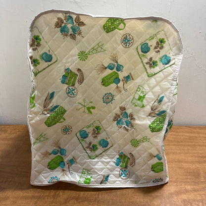 1950s MCM ATOMIC QUILTED PLASTIC APPLIANCE COVER Teal Farm Fruit 12 x 8 x 10 TA3