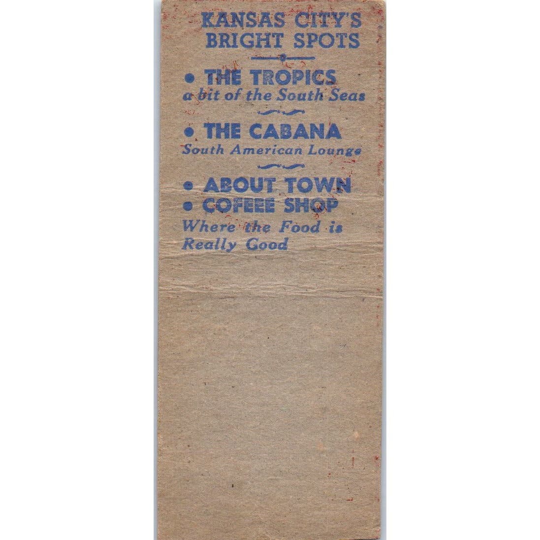Cabana Cocktail Lounge Kansas City MO Advertising Matchbook Cover SA9-M1