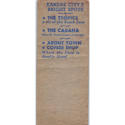 Cabana Cocktail Lounge Kansas City MO Advertising Matchbook Cover MM9-5