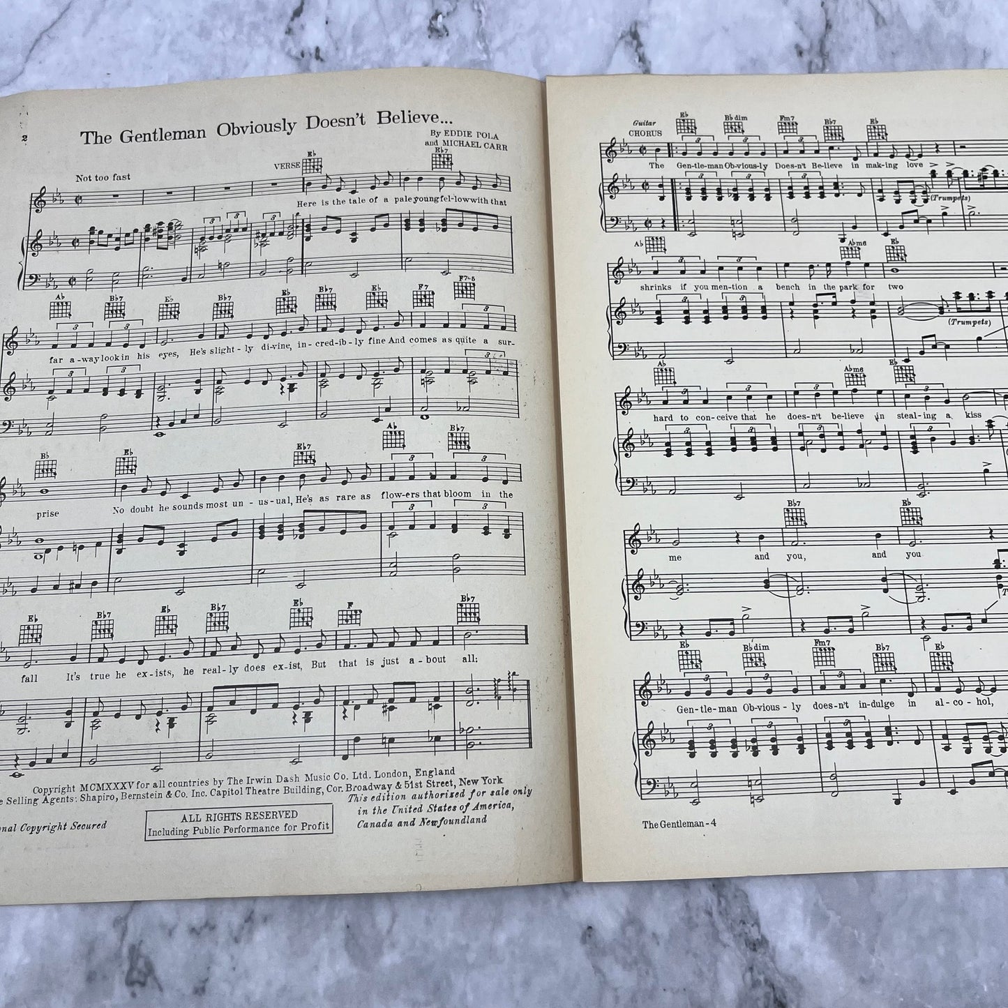The Gentleman Obviously Doesn't Believe Sheet Music Rudy Vallee Eddie Pola V42-4