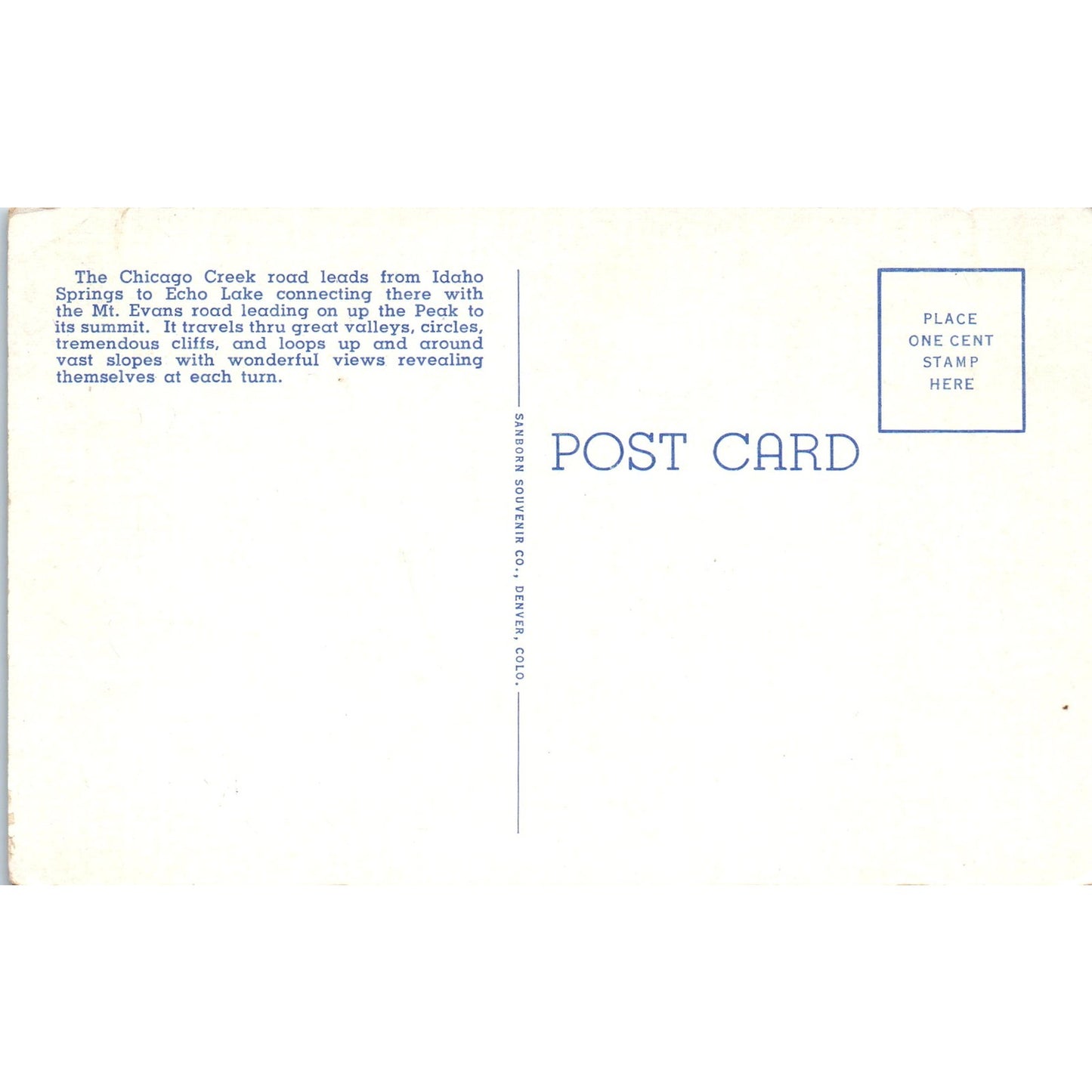 Mt. Evans Idaho Springs Echo Lake Colorado Original Postcard P1-13