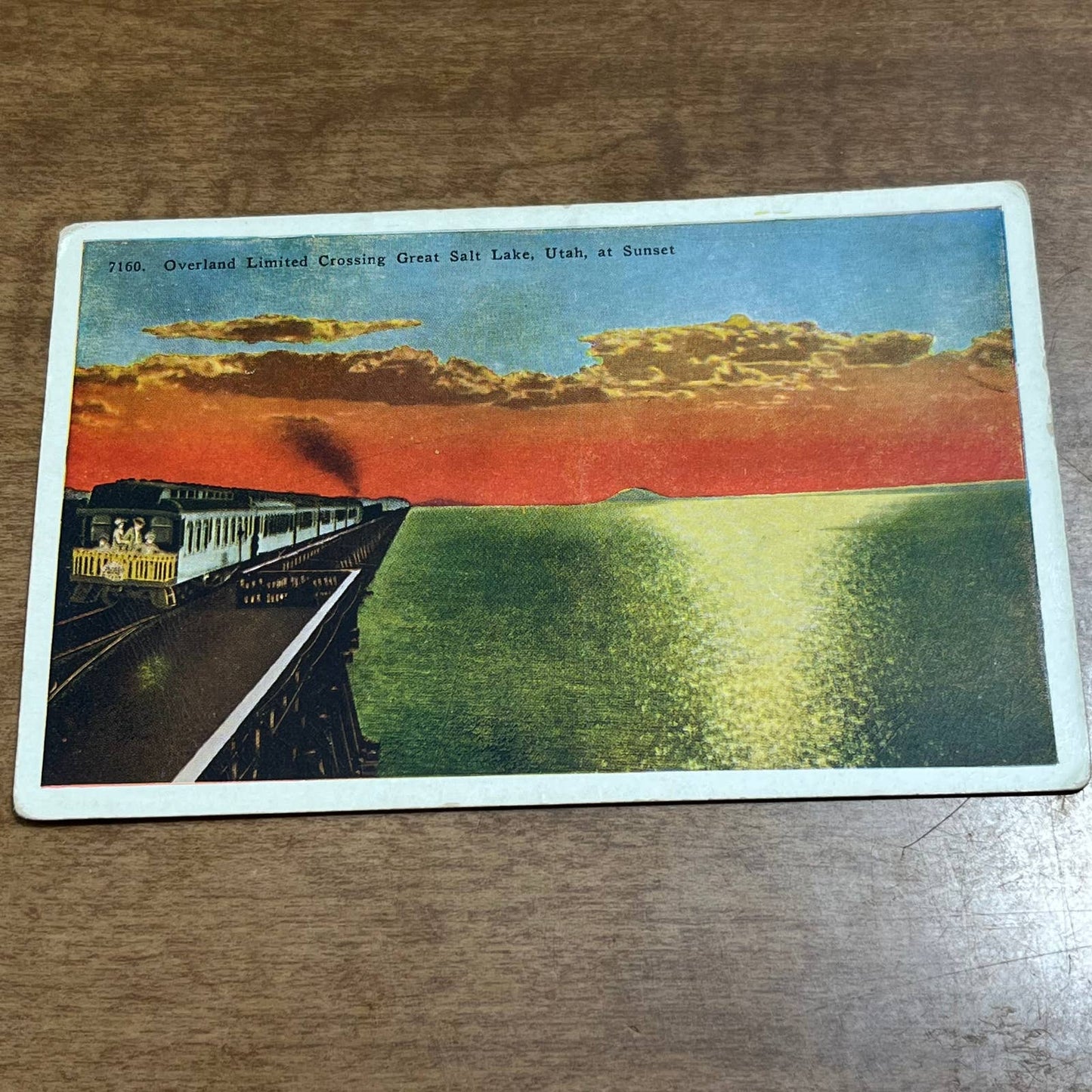 Vintage Postcard OVERLAND LIMITED FLYER Railroad Crossing Great Salt Lake UT PA1