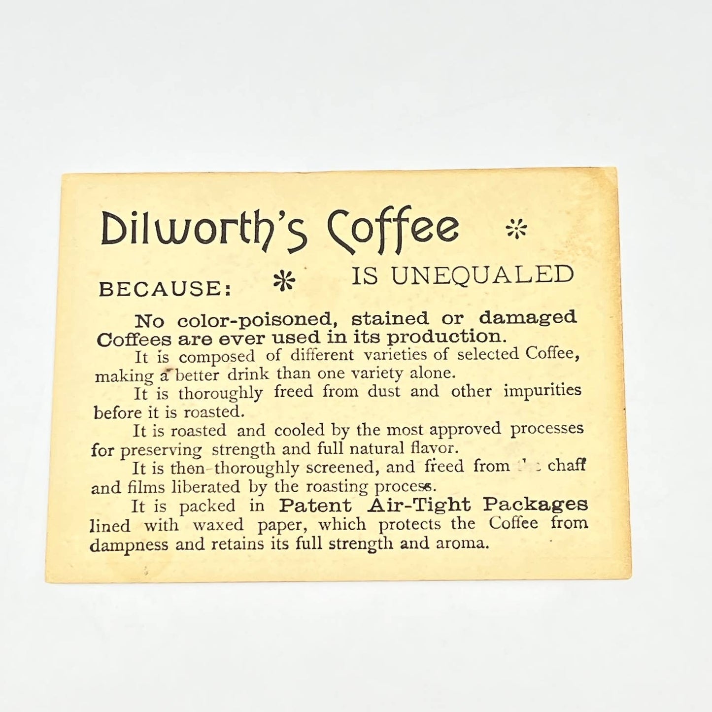 Original 1880s Victorian Trade Card Dilworth's Coffee Girl SUNDAY AB6