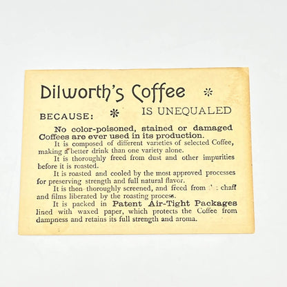 Original 1880s Victorian Trade Card Dilworth's Coffee Girl SUNDAY AB6