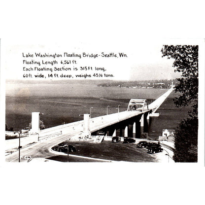 Vintage Postcard RPPC Lake Washington Floating Bridge Seattle Washington TD9