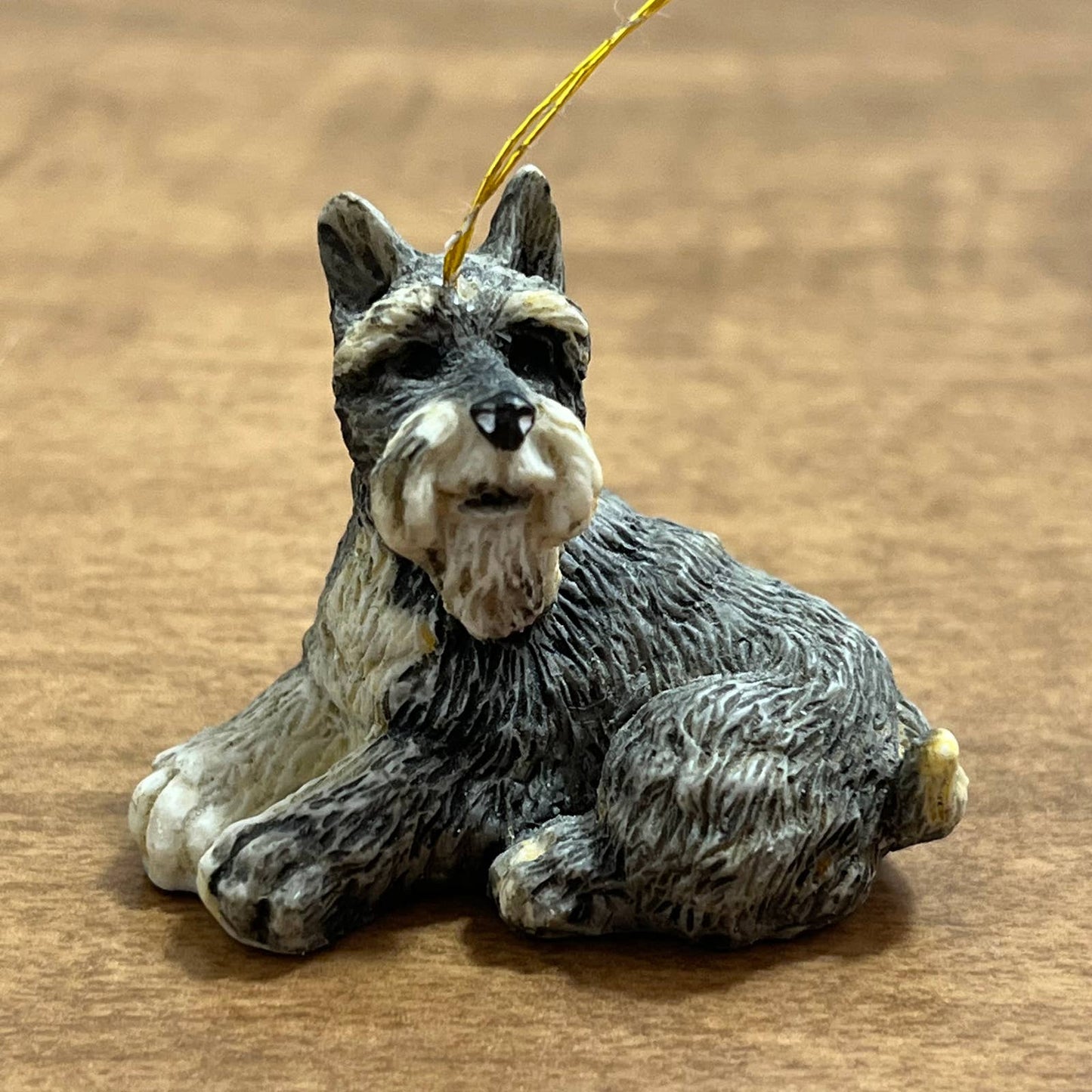 Vintage SCHNAUZER Cast Resin Hand Painted Miniature Christmas Ornament 1.5” FA7