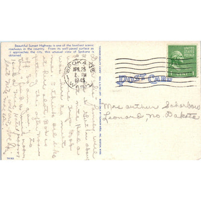 Vintage Postcard Sunset Highway Approach to Spokane Washington TD9-W2