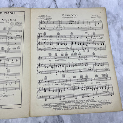 VINTAGE SHEET MUSIC - MISS YOU  by Henry Tobias and Charlie Tobias V39-3