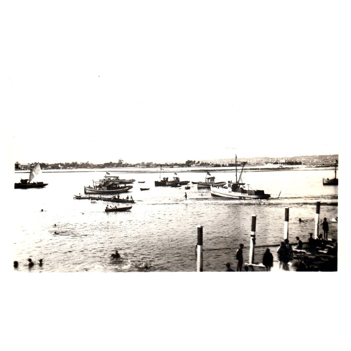 Fishing Boats at Harbor - Original Postcard RPPC TJ8-4