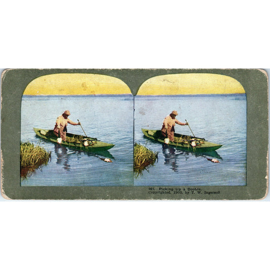 Victorian Duck Hunting "Picking up a Double" - Antique Stereoview Card H3-2