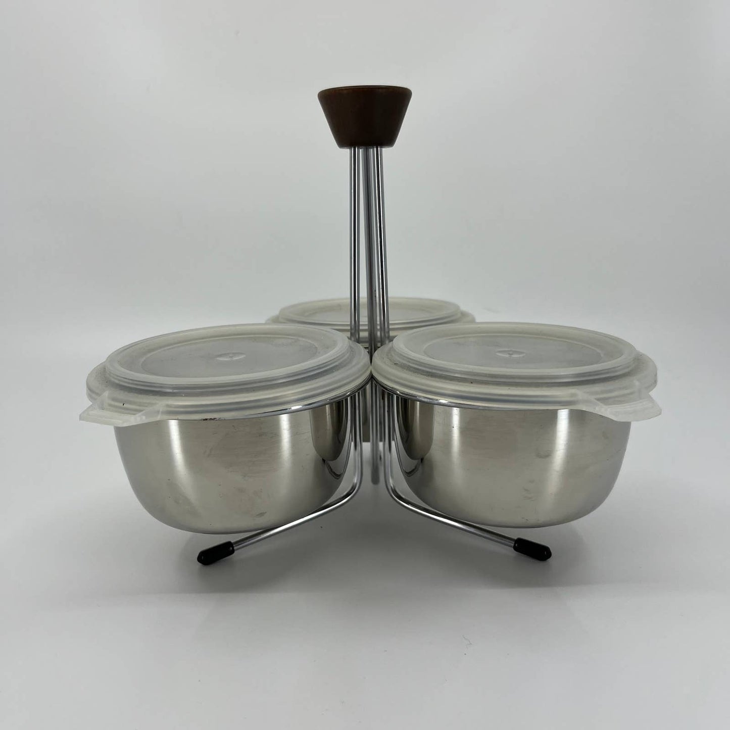 Vintage MCM Foley Store & Serve 8 x 7” Metal Condiment Set TB3