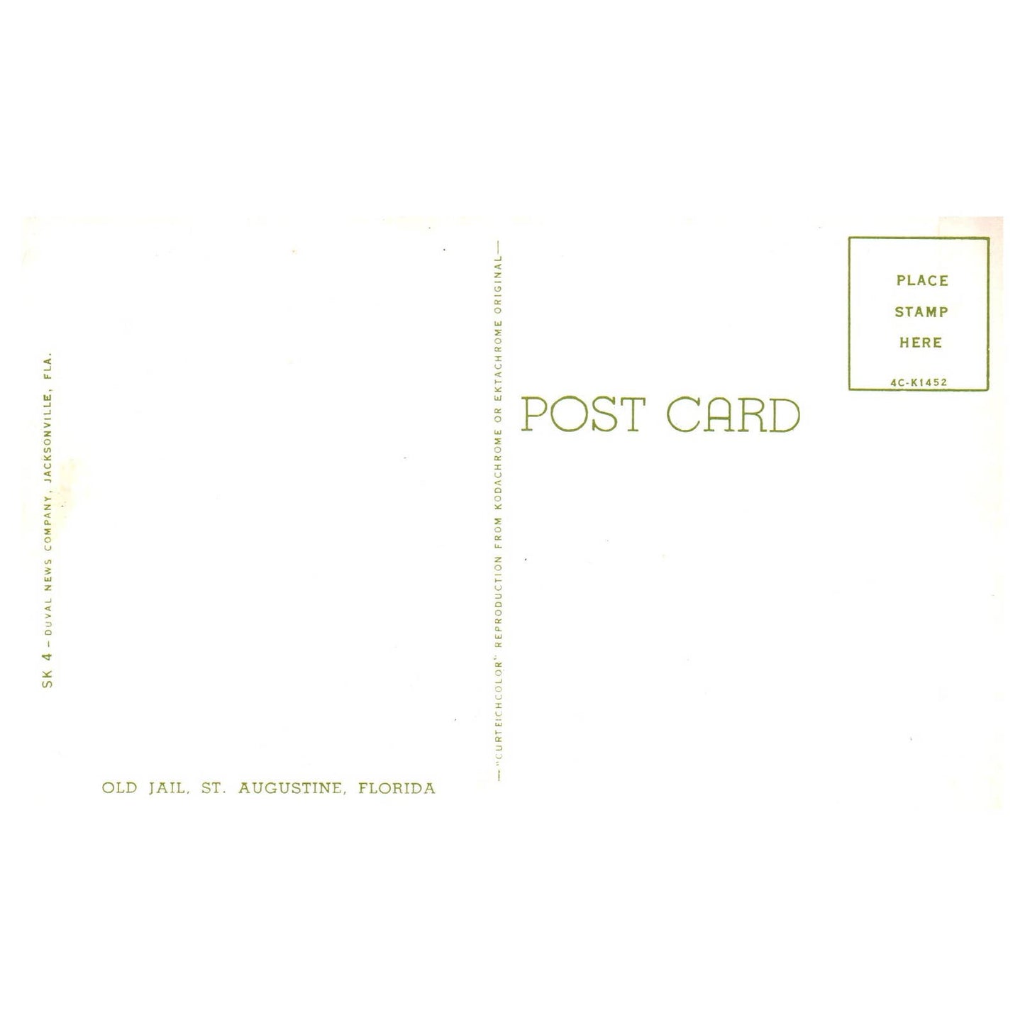 Vintage Postcard - Old Jail, St. Augustine Florida AD9