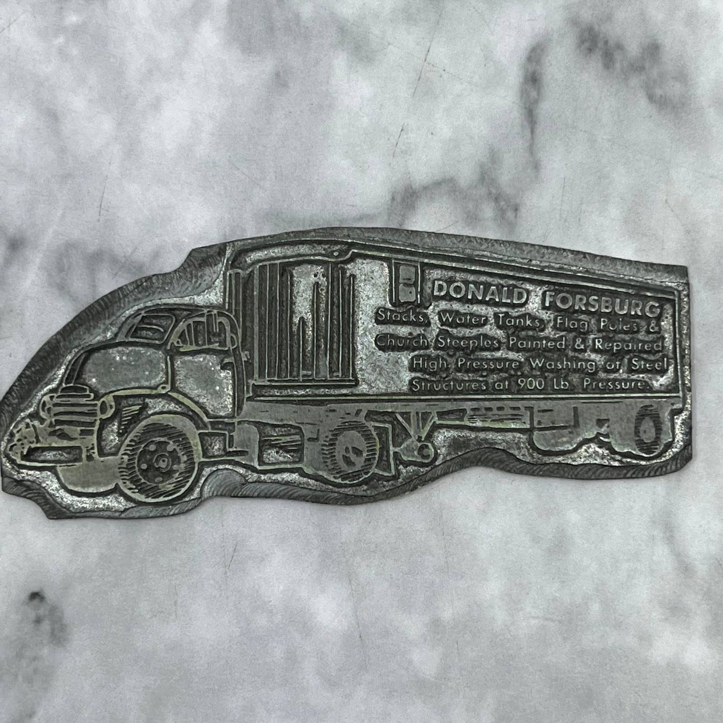 Vtg Letterpress Printers Block Plate Donald Forsburg Trucking Semi Truck TJ59