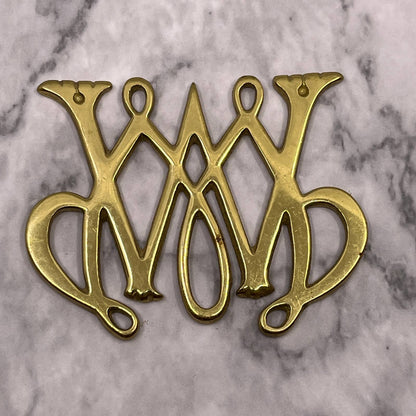 Vintage Brass William and Mary Cypher Trivet Medallion 3" SA2
