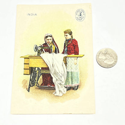 1880s Victorian Trade Card Singer Sewing Machines India Women Sewing AB6