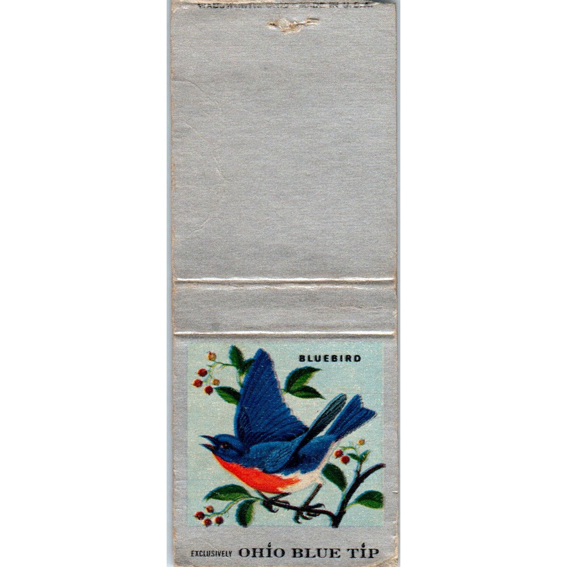 1955 Bluebird On A Branch Ohio Blue Tip Advertising Matchbook Cover MM9-10