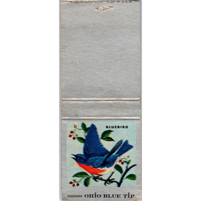 1955 Bluebird On A Branch Ohio Blue Tip Advertising Matchbook Cover MM9-10